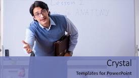 Presentation with anatomy - Audience pleasing slide set consisting of young lecturer teacher teaching anatomy backdrop and a teal colored foreground