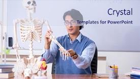  Presentation with teaching - Beautiful PPT layouts featuring young lecturer teacher teaching anatomy backdrop and a sky blue colored foreground
