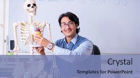  Presentation with teaching - Presentation theme having young lecturer teacher teaching anatomy background and a teal colored foreground