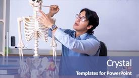  Presentation with teaching - Amazing slide deck having young lecturer teacher teaching anatomy backdrop and a ocean colored foreground