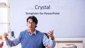  Presentation with teaching - Slide deck having young lecturer teacher teaching anatomy background and a sky blue colored foreground