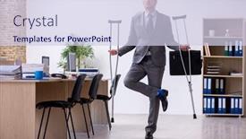  Presentation with employee - Audience pleasing theme consisting of young-leg-injured-male-employee backdrop and a sky blue colored foreground