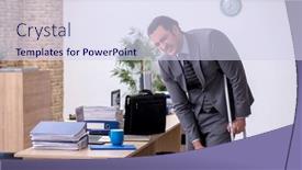  Presentation with employee - Colorful presentation enhanced with young-leg-injured-male-employee backdrop and a sky blue colored foreground