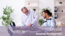  Presentation with old man - Beautiful slide deck featuring young-leg-injured-man-visiting backdrop and a gray colored foreground