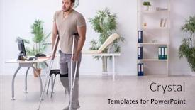  Presentation with young man on the phone - Audience pleasing slide deck consisting of young-leg-injured-man backdrop and a light gray colored foreground