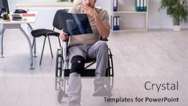  Presentation with wheel - PPT layouts having young-leg-injured-man background and a light gray colored foreground