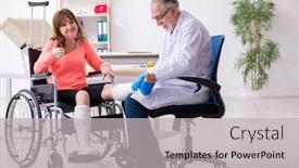  Presentation with old young - Audience pleasing PPT layouts consisting of young-leg-injured-woman-visiting backdrop and a light gray colored foreground