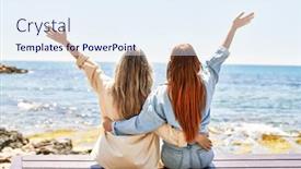  Presentation with romantic beach - Cool new PPT theme with young-lesbian-couple-of-two backdrop and a sky blue colored foreground