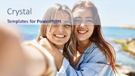  Presentation with romantic beach - Presentation theme featuring young-lesbian-couple-of-two background and a sky blue colored foreground