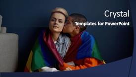  Presentation with lgbt - PPT theme enhanced with young-lesbian-woman-kissing-girlfriend background and a navy blue colored foreground