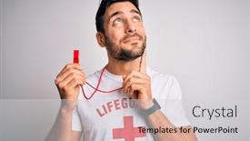  Presentation with lifeguard - Slide deck with young-lifeguard-man-with-beard background and a light gray colored foreground