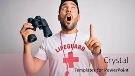  Presentation with whistle - Beautiful slide deck featuring young-lifeguard-man-with-beard backdrop and a coral colored foreground