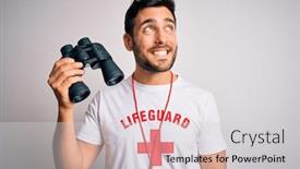  Presentation with whistle - Beautiful presentation design featuring young-lifeguard-man-with-beard backdrop and a light gray colored foreground