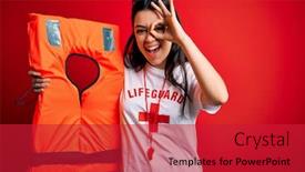  Presentation with rescue - Presentation theme enhanced with young-lifeguard-woman-holding-rescue background and a red colored foreground