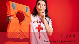  Presentation with rescue - Audience pleasing presentation design consisting of young-lifeguard-woman-holding-rescue backdrop and a red colored foreground