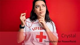  Presentation with whistle - Cool new slides with young-lifeguard-woman-wearing-guard backdrop and a red colored foreground