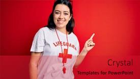  Presentation with lifeguard - Presentation theme with young-lifeguard-woman-wearing-secury background and a red colored foreground