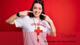  Presentation with lifeguard - PPT theme having young-lifeguard-woman-wearing-secury background and a red colored foreground