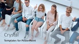  Presentation with business training - PPT theme consisting of young-listeners-of-business-training background and a light blue colored foreground