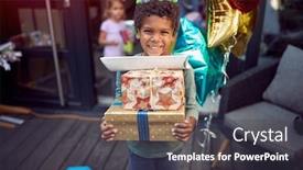  Presentation with birthday boy - Slides enhanced with young-little-boy-carrying-birthday background and a dark gray colored foreground