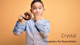  Presentation with eating - Colorful presentation theme enhanced with young-little-boy-kid-eating backdrop and a yellow colored foreground