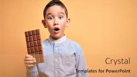  Presentation with chocolate dessert - Amazing PPT theme having young-little-boy-kid-eating backdrop and a yellow colored foreground
