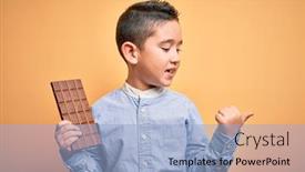  Presentation with chocolate dessert - Presentation theme featuring young-little-boy-kid-eating background and a light blue colored foreground