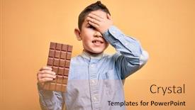  Presentation with angry kid - Colorful PPT theme enhanced with young-little-boy-kid-eating backdrop and a yellow colored foreground
