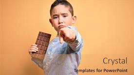  Presentation with chocolate dessert - Beautiful PPT theme featuring young-little-boy-kid-eating backdrop and a yellow colored foreground