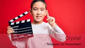  Presentation with video background - Amazing presentation theme having young-little-boy-kid-filming backdrop and a red colored foreground