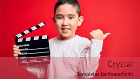  Presentation with video background - Cool new theme with young-little-boy-kid-filming backdrop and a red colored foreground