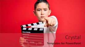  Presentation with director - Presentation enhanced with young-little-boy-kid-filming background and a red colored foreground