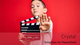  Presentation with clapboard - Theme with young-little-boy-kid-filming background and a red colored foreground
