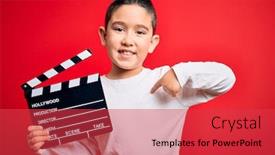  Presentation with video background - Beautiful slide deck featuring young-little-boy-kid-filming backdrop and a red colored foreground