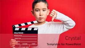  Presentation with angry kid - Colorful PPT theme enhanced with young-little-boy-kid-filming backdrop and a red colored foreground