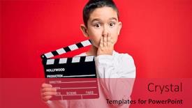  Presentation with director - Beautiful theme featuring young-little-boy-kid-filming backdrop and a red colored foreground