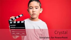  Presentation with video background - Slides consisting of young-little-boy-kid-filming background and a red colored foreground