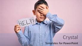 Presentation with angry kid - Presentation theme featuring young-little-boy-kid-holding background and a light blue colored foreground