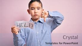  Presentation with angry kid - Cool new presentation theme with young-little-boy-kid-holding backdrop and a light blue colored foreground