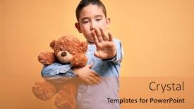  Presentation with teddy bear - Colorful slide deck enhanced with young-little-boy-kid-hugging backdrop and a gold colored foreground