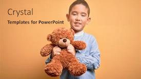  Presentation with teddy bear - PPT layouts enhanced with young-little-boy-kid-hugging background and a yellow colored foreground