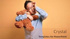  Presentation with animal eye - Beautiful PPT theme featuring young-little-boy-kid-hugging backdrop and a yellow colored foreground