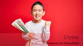  Presentation with destination success - Colorful slide set enhanced with young-little-boy-kid-looking backdrop and a red colored foreground