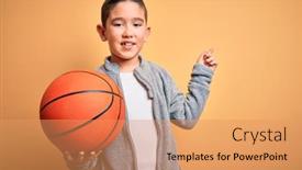  Presentation with basketball - Amazing presentation theme having young-little-boy-kid-playing backdrop and a coral colored foreground