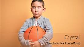  Presentation with basketball - PPT theme with young-little-boy-kid-playing background and a coral colored foreground