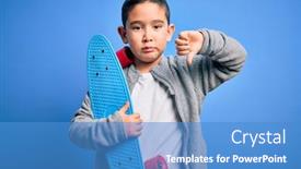  Presentation with angry kid - Presentation featuring young-little-boy-kid-skateboarder background and a teal colored foreground