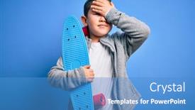  Presentation with angry kid - Audience pleasing PPT theme consisting of young-little-boy-kid-skateboarder backdrop and a teal colored foreground