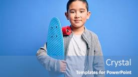  Presentation with teeth - Slide set having young-little-boy-kid-skateboarder background and a teal colored foreground