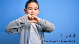  Presentation with sport blue - Amazing PPT theme having young-little-boy-kid-wearing backdrop and a teal colored foreground