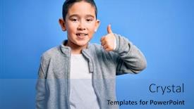  Presentation with sport blue - PPT theme consisting of young-little-boy-kid-wearing background and a teal colored foreground